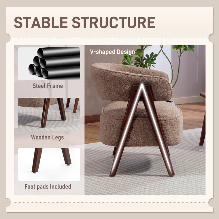 Sherpa Fleece Accent Chair with Wood Legs - Light Brown