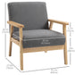 Minimalistic Accent Chairs Wood Frame w/ Thick Linen Cushions Wide Seat Armchair for Bedroom Office, Grey
