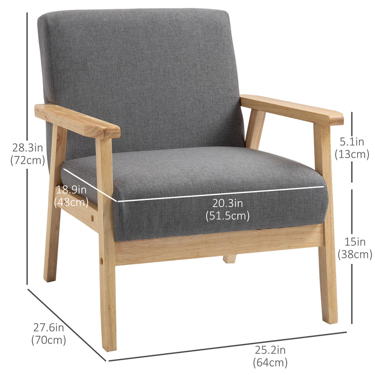 Linen Cushion Accent Chair with Wood Frame - Grey