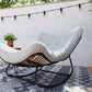 Oversized Rattan Patio Egg Chair, Outdoor Rocking Chair with Padded Cushion for Indoor, Porch, Grey