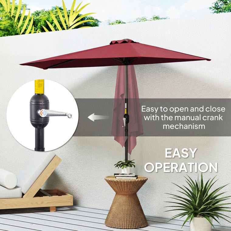 9' Wine Red Half-Round Balcony Patio Umbrella with 5 Ribs