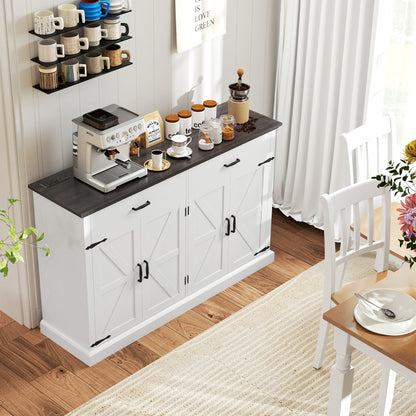 55" Farmhouse Buffet Cabinet with 4 Barn Doors - White