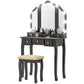 Makeup Vanity Desk with Mirror and Stool, Vanity Set with 10 LED Lights, 5 Drawers and 3 Compartments, Black