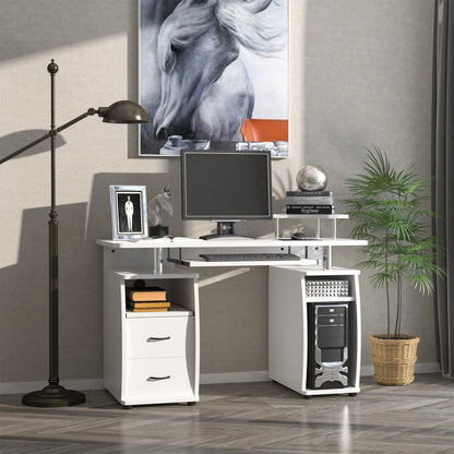 Computer Desk with Keyboard Tray and Drawers - White