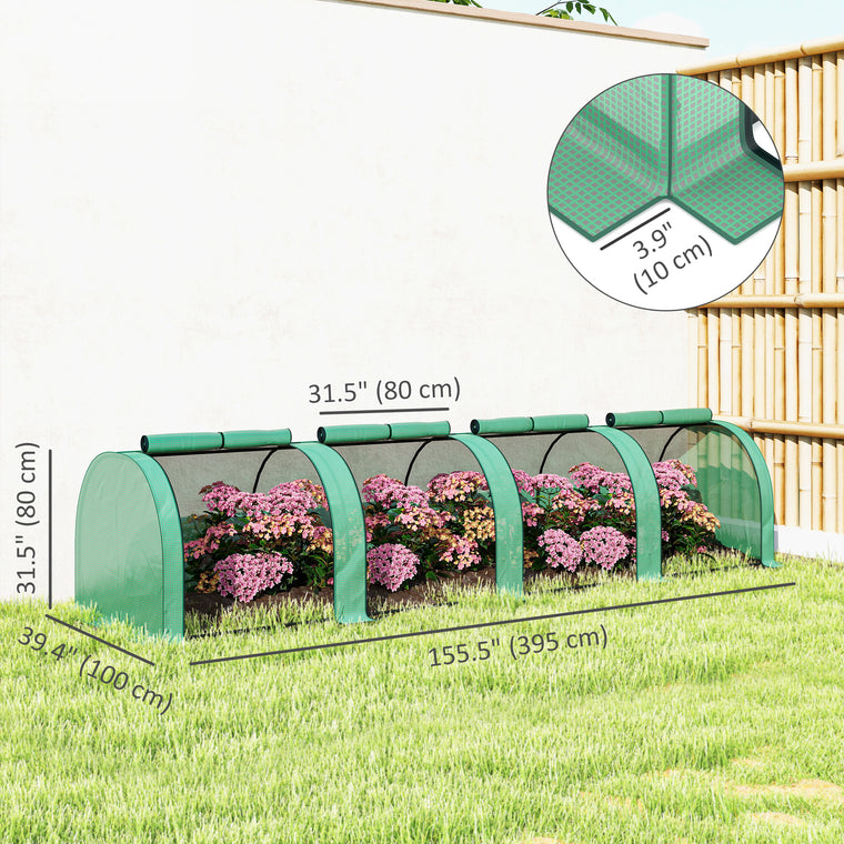 13' x 3.3' x 2.6' Green Mini Tunnel Greenhouse with PE Cover
