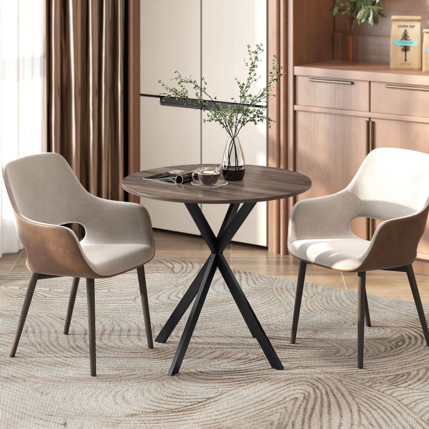31.5" Industrial Round Dining Table - Distressed Dark Brown