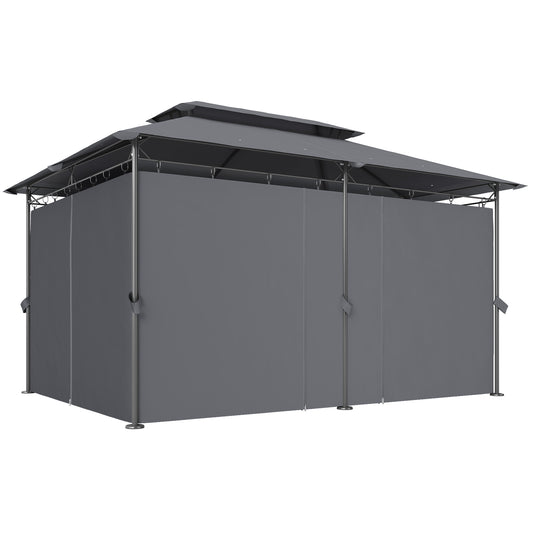 10' x 13' Double Roof Patio Gazebo, Outdoor Gazebo with Curtains, for Garden, Lawn, Backyard and Deck, Grey