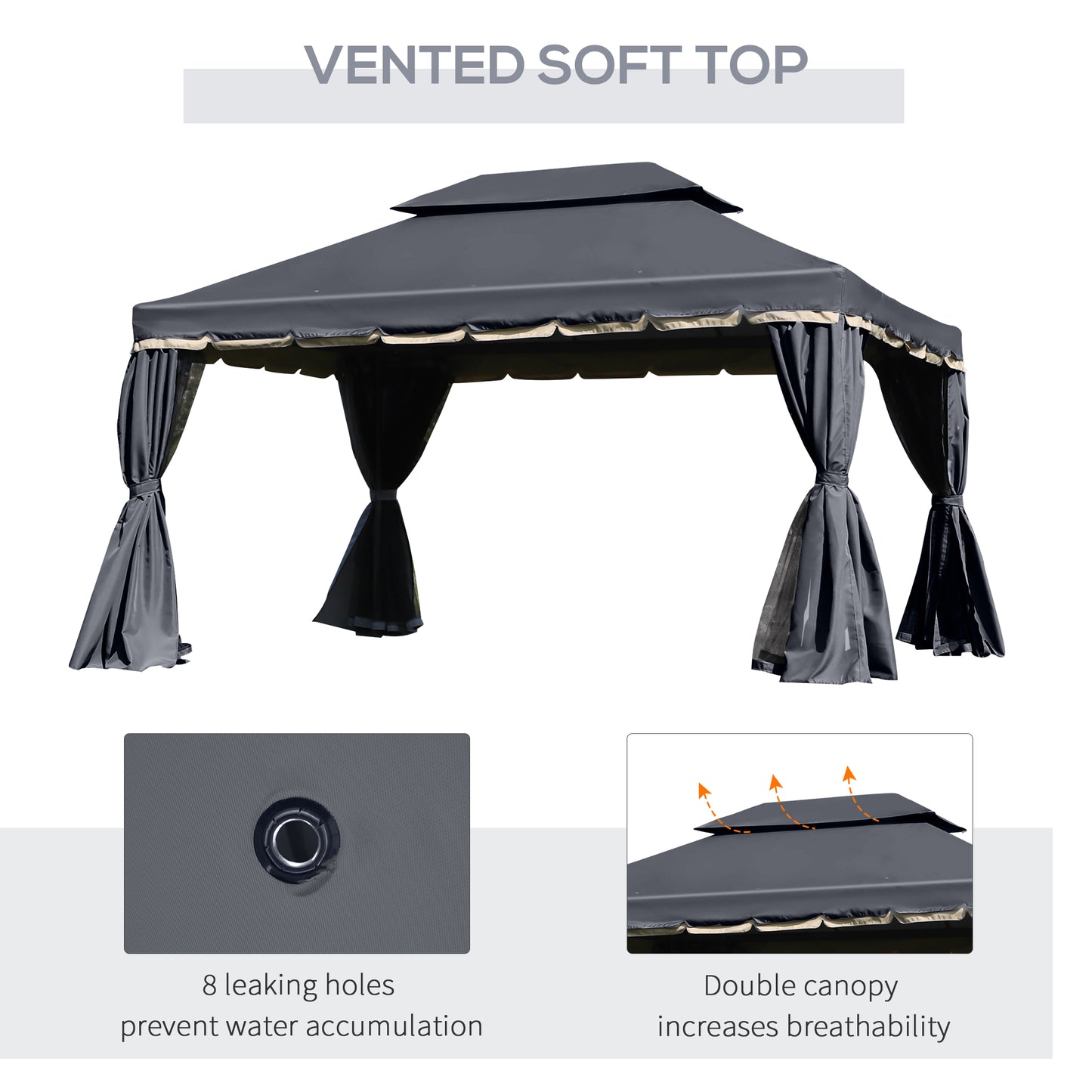 13' x 10' Patio Gazebo, Double Roof Outdoor Gazebo Canopy Shelter with Netting & Curtains, Strong Aluminum Frame, Black