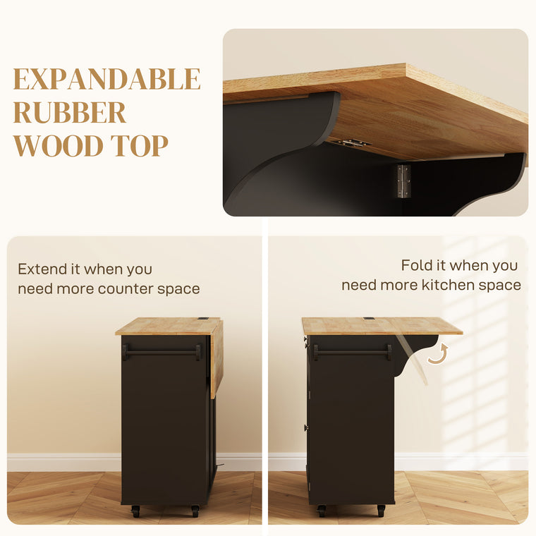 Kitchen Island with Power Outlet and Drop Leaf