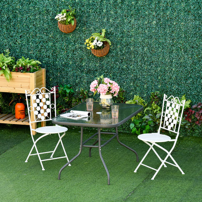 47.25" Metal Garden Dining Table with Glass Top