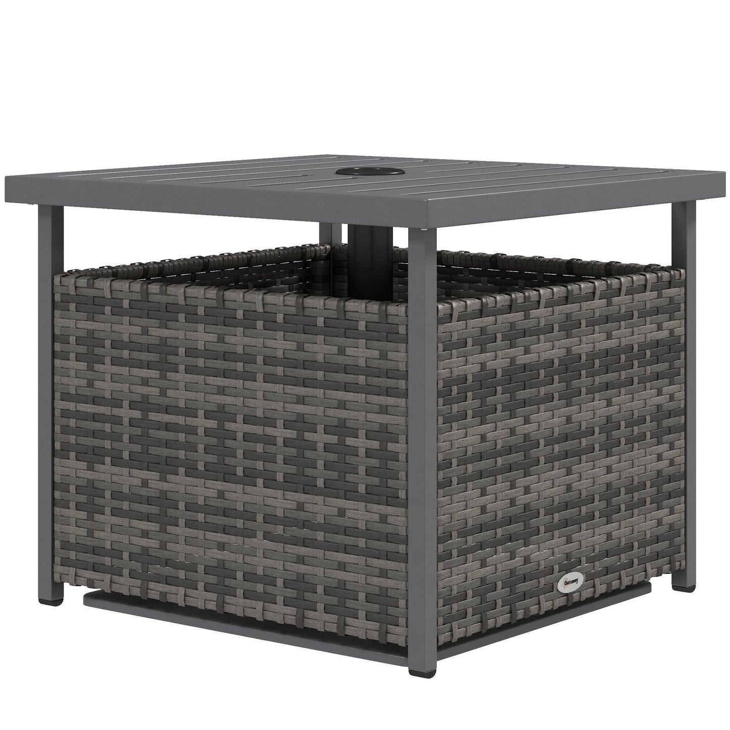 Rattan Coffee Wicker Patio Table w/ Umbrella Hole for Backyard Mixed-Grey