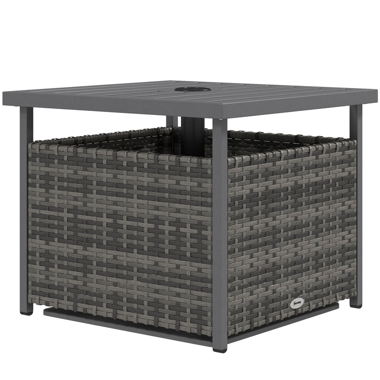 Rattan Coffee Wicker Patio Table w/ Umbrella Hole for Backyard Mixed-Grey