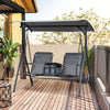 2 Person Covered Porch Swing Patio Swing with Pivot Storage Table, Cup Holder, & Adjustable Overhead Canopy, Grey