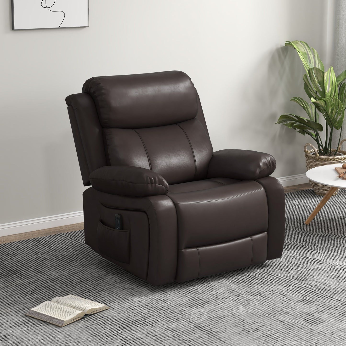 PU Leather Swivel Massage Recliner with Remote - Brown