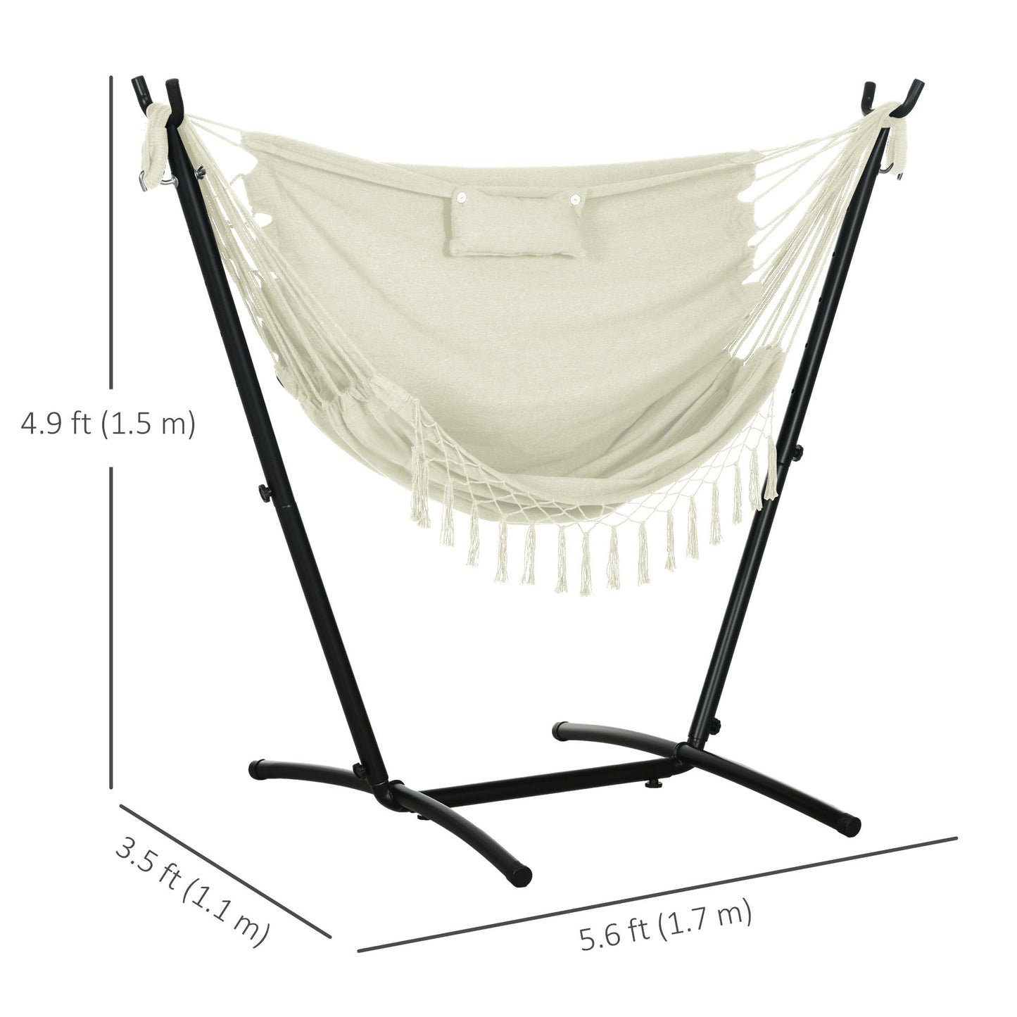 Patio Hammock Chair with Stand, Outdoor Hammock Swing Hanging Lounge Chair with Side Pocket and Headrest, Cream
