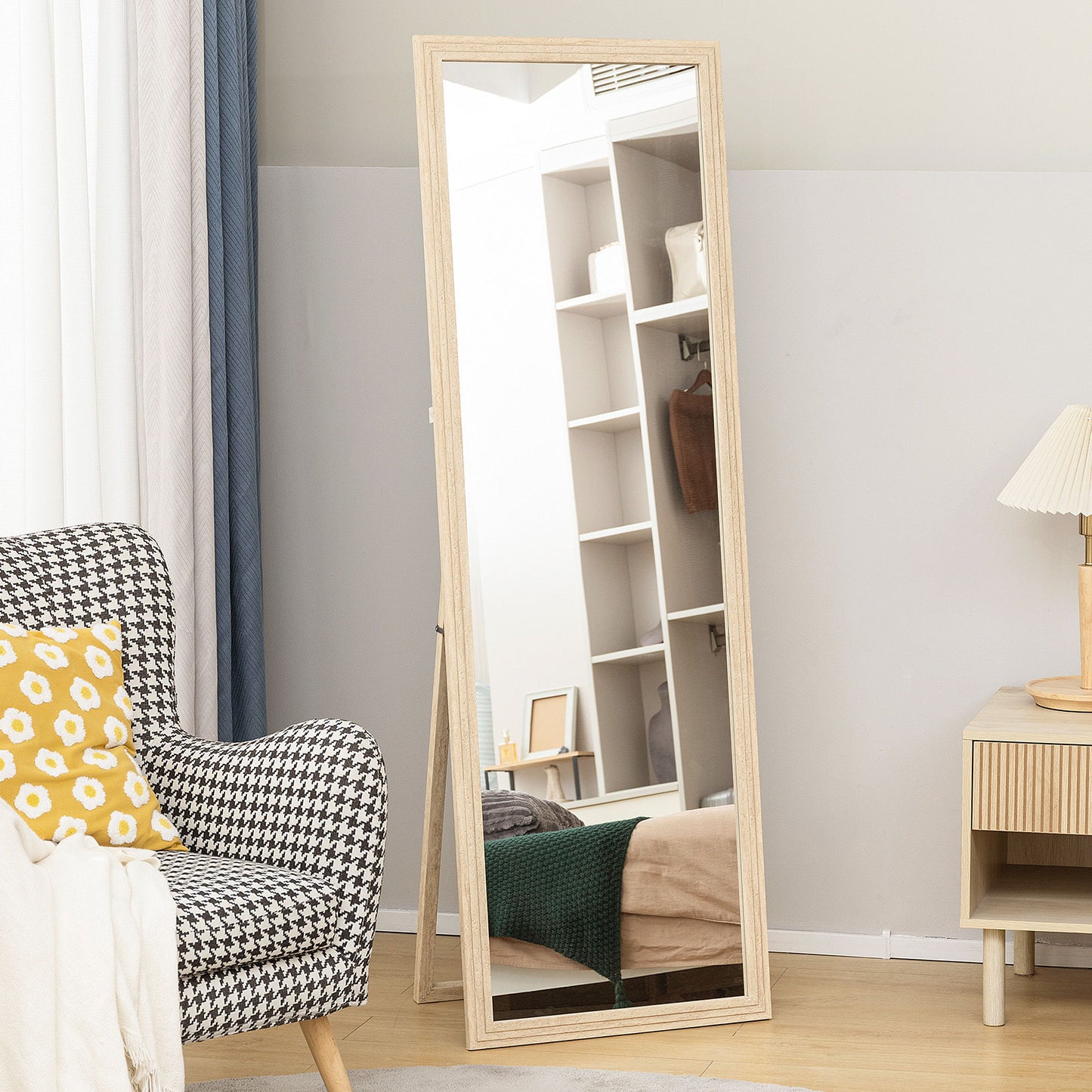 64" x 21" Full Length Mirror, Standing, Wall-Mounted or Leaning Against Wall, for Bedroom, Living Room, Beige