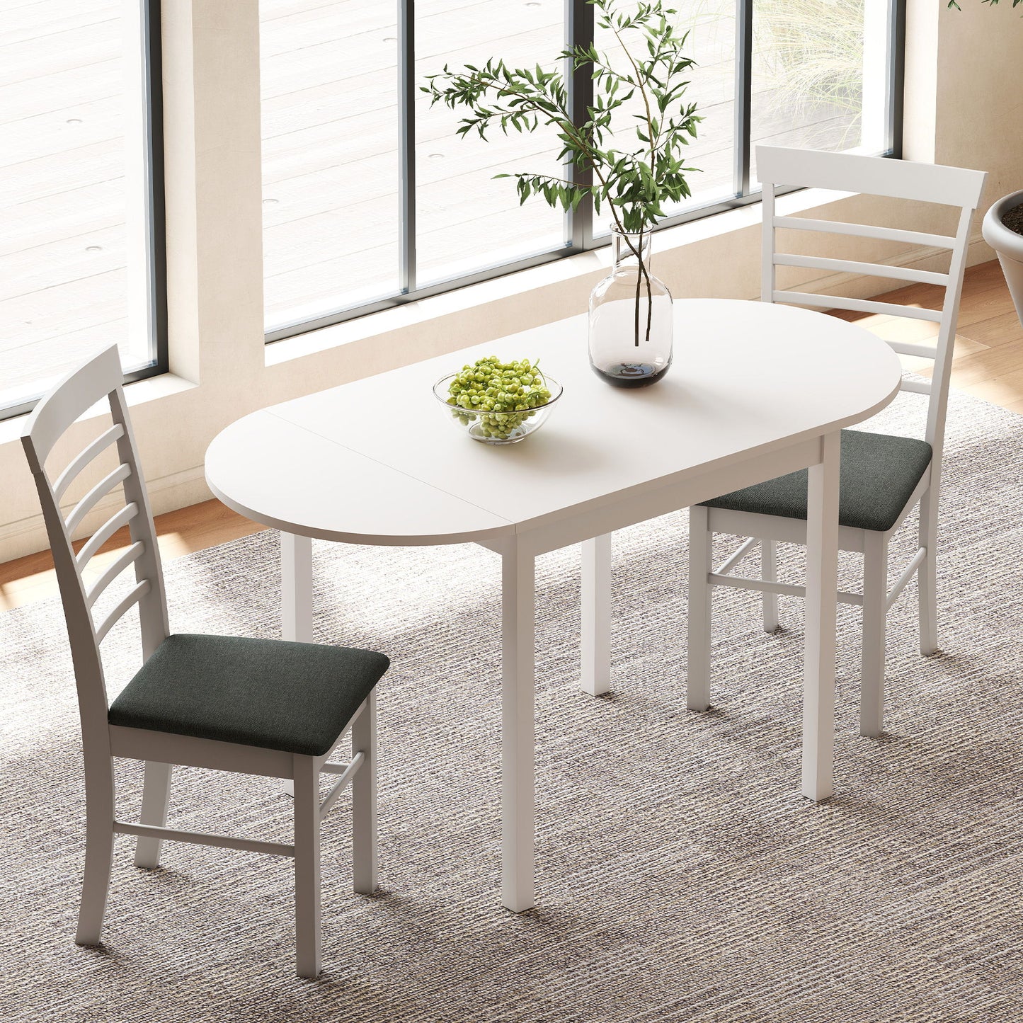 Solid Wood Kitchen Table, Drop Leaf Tables for Small Spaces, Folding Dining Table, White