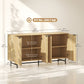 55" Modern Sideboard, Fluted Buffet Cabinet with Adjustable Shelves, 5 Metal Legs for Kitchen, Living Room, Nature Wood