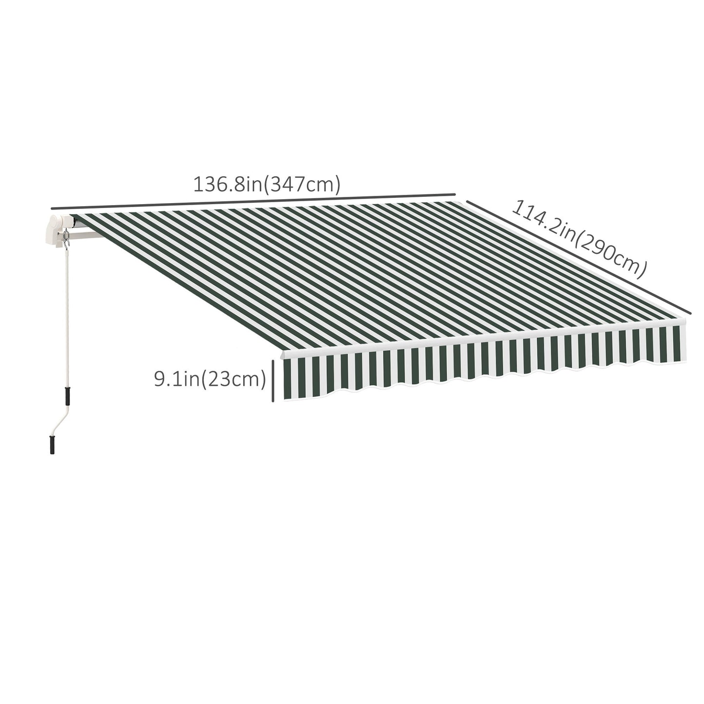 11' x 10' Retractable Awning Fabric Replacement Outdoor Sunshade Canopy Awning Cover, UV Protection, Green and White