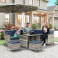 6pcs Outdoor Rattan Sofa Set Garden Wicker Sectional Couch Furniture Set with Dining Table and Chair Deep Blue