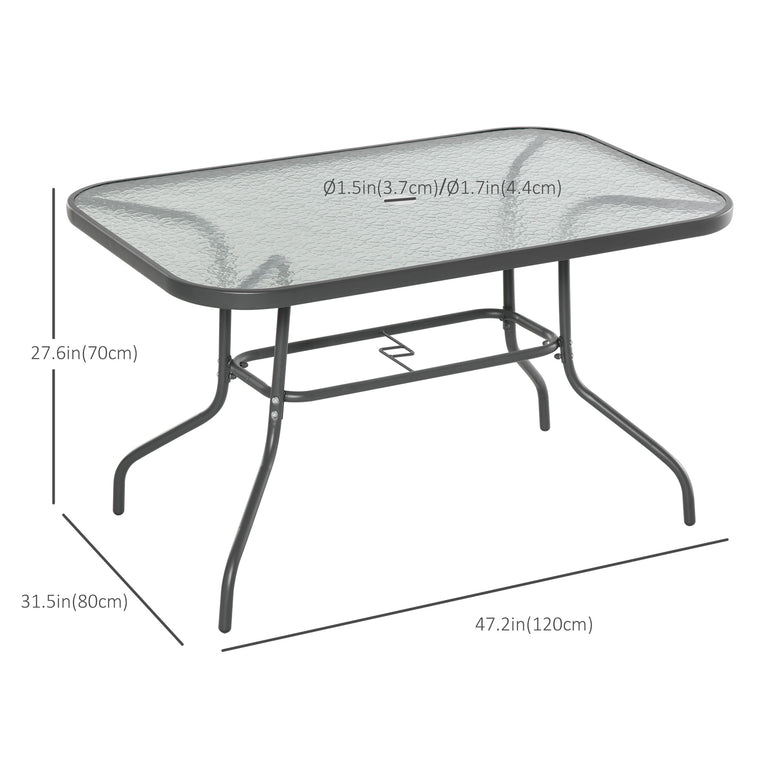 47.25" Metal Garden Dining Table with Glass Top