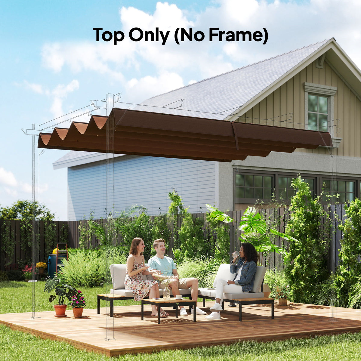 8' x 9.4' Retractable Pergola Canopy Replacement, Fit 7' x 10' Frame, UV30+ Pergola Cover Top Only, Coffee