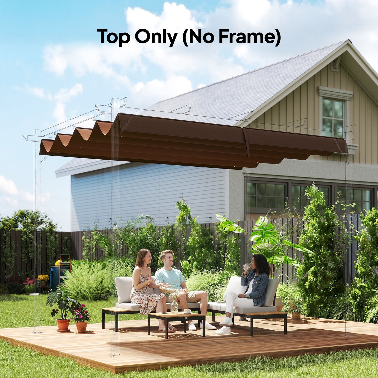 8' x 9.4' Retractable Pergola Canopy Replacement, Fit 7' x 10' Frame, UV30+ Pergola Cover Top Only, Coffee