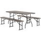 6FT 3PCS Faux Rattan Outdoor Camping Table Bench Set with Carrying Handles, Folding Picnic Table with 2 Benches, Brown