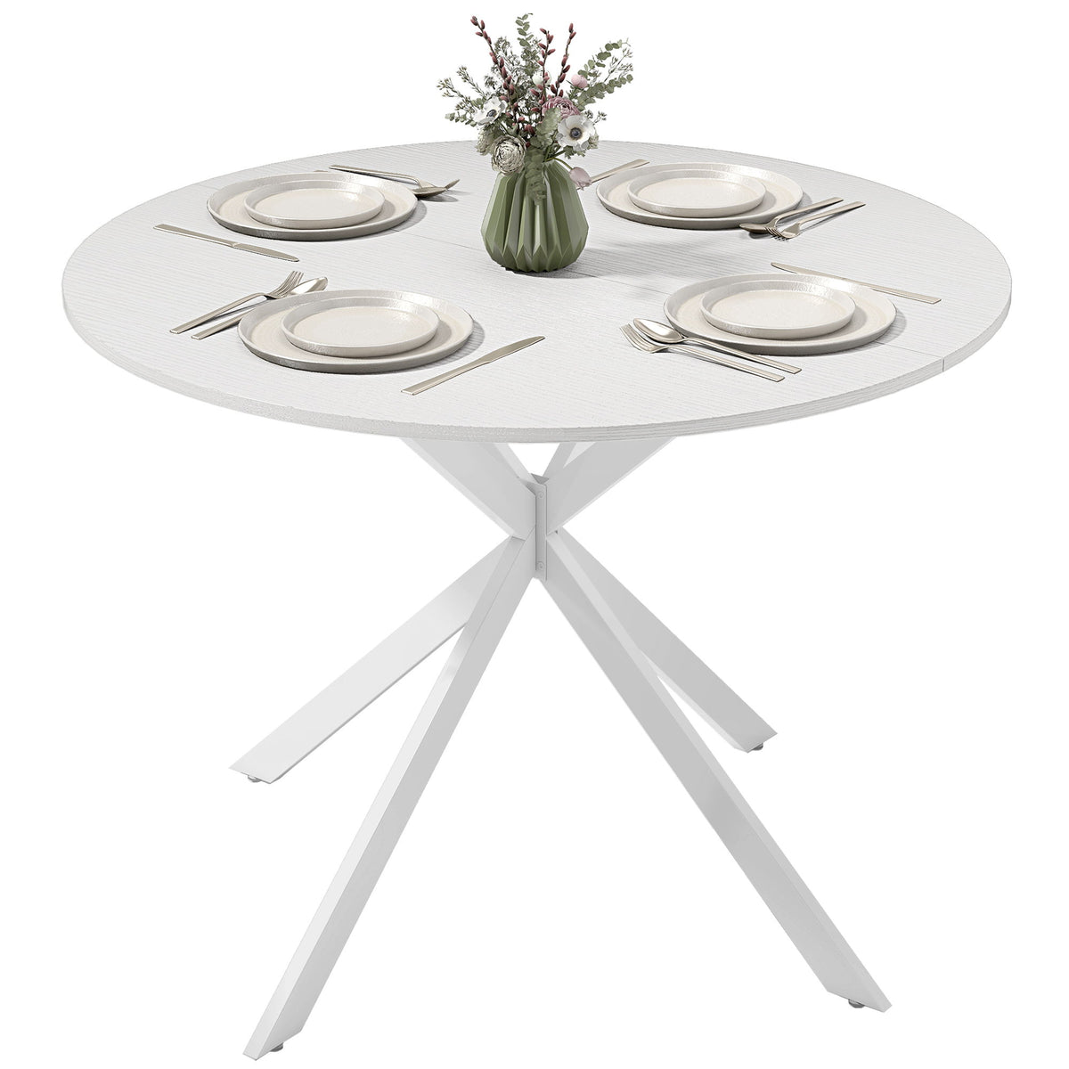 40" Round Kitchen Table for 4, Industrial Dining Table with Steel Legs for Dining Room, White Oak