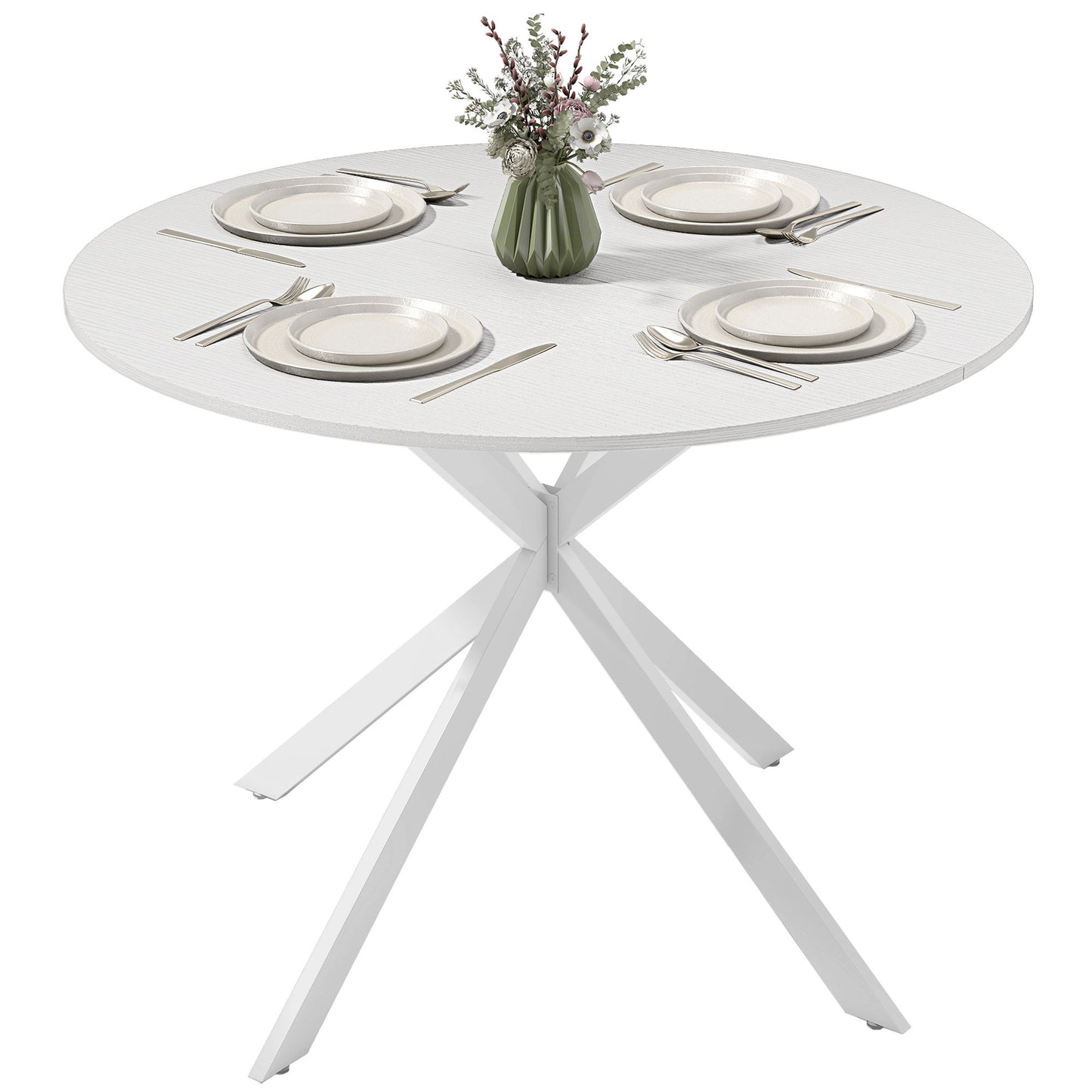 40" Round Kitchen Table for 4, Industrial Dining Table with Steel Legs for Dining Room, White Oak