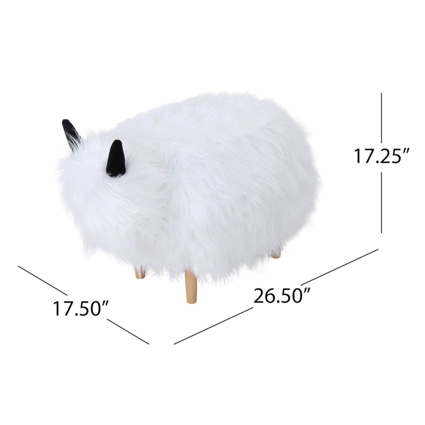 Adorable Upholstered Yak Ottoman with Sturdy Construction, Kid-Friendly Multi-Functional Foot Stool, 26.5" L x 17.5" W x 17.5" H, White