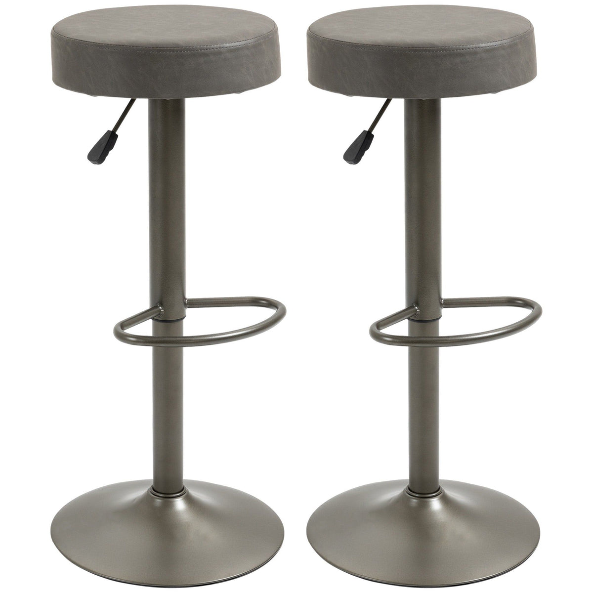 Set of 2 Adjustable Swivel Bar Stools with Footrest - Dark Grey