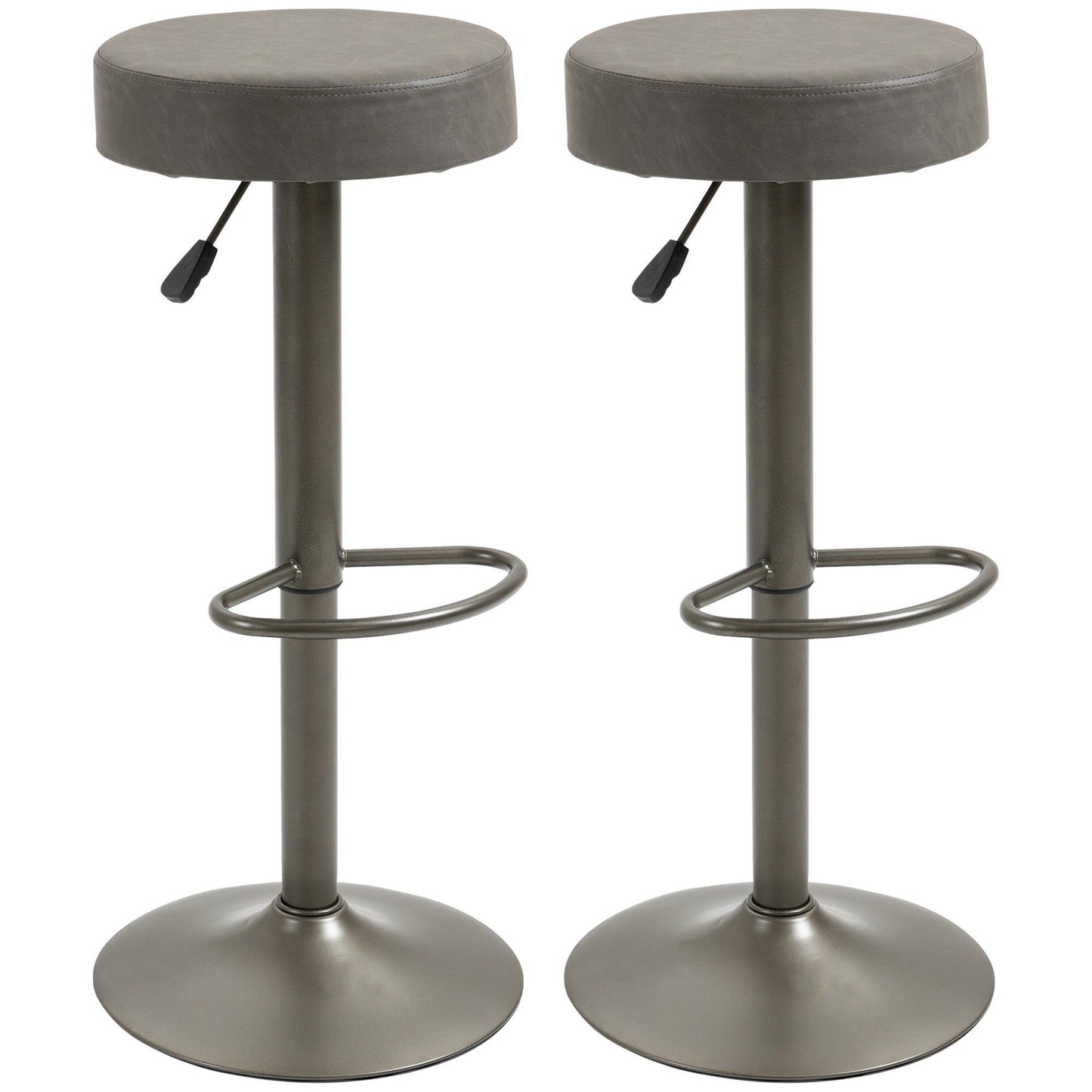 Set of 2 Adjustable Swivel Bar Stools with Footrest - Dark Grey