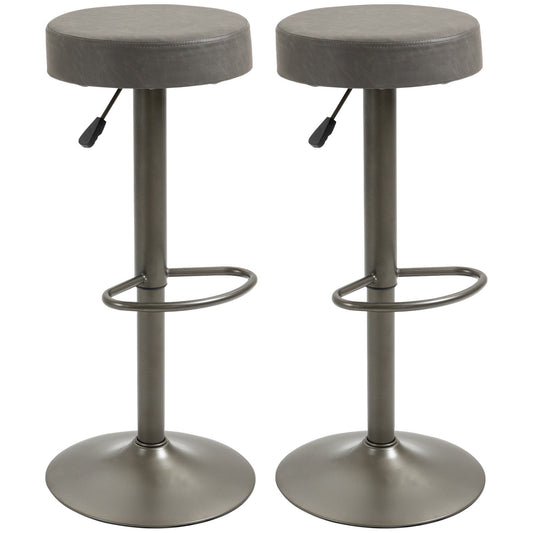 Set of 2 Adjustable Swivel Bar Stools with Footrest - Dark Grey