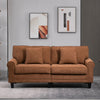 Modern 3 Seater Sofa, Corduroy Fabric 3 Seater Couch with Pine Wood Legs and Rolled Armrests for Living Room, Brown