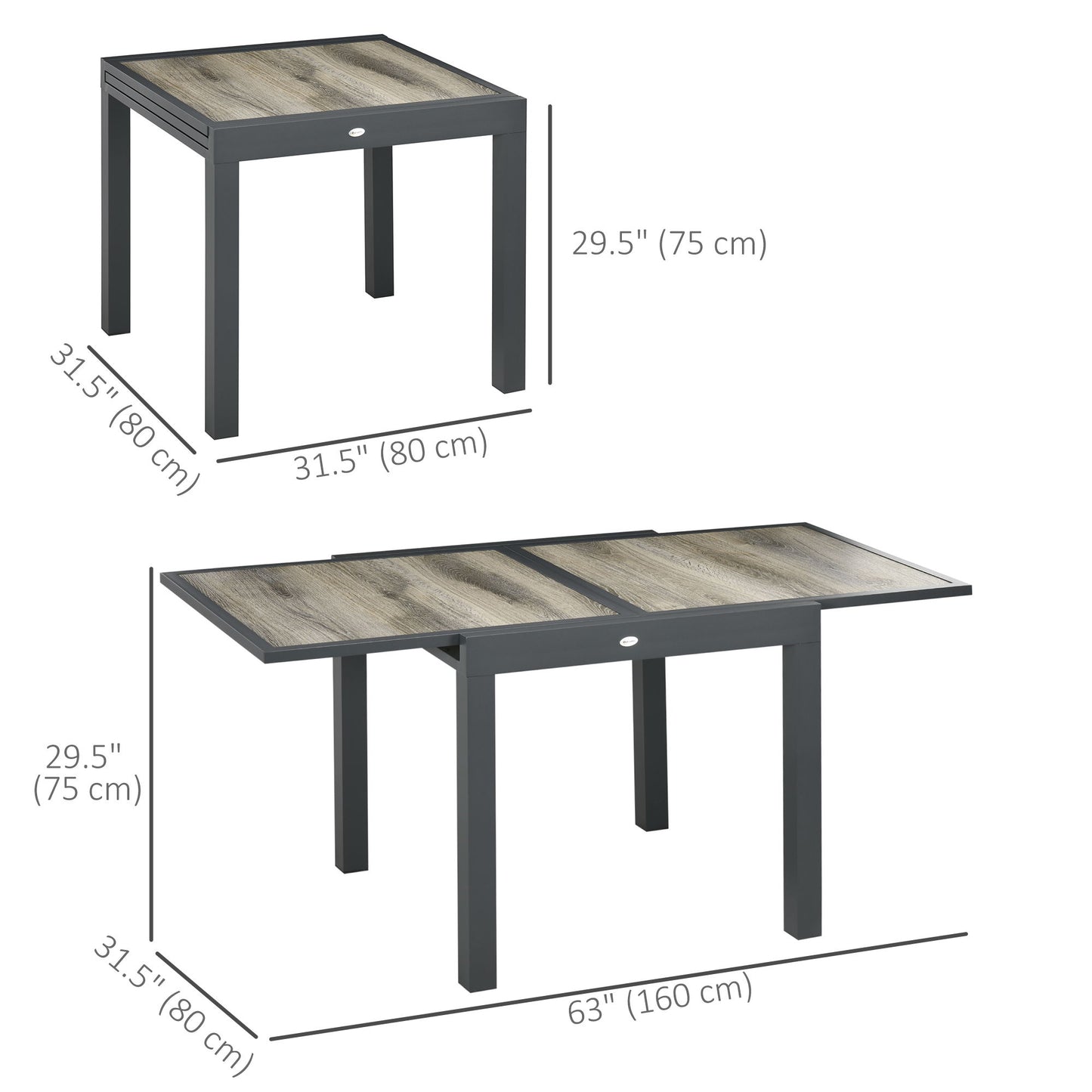 Extendable Dining Table, Rectangular Patio Outdoor Table with Aluminum Frame and Plastic Board Tabletop for Lawn, Beige