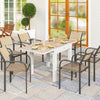 Extendable Patio Dining Table, Aluminum Frame Outdoor Patio Table with Faux Wood Top for Garden Backyard, Natural Wood