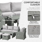 6 Pcs Patio Furniture Set with Wicker Recliner Chairs, PE Wicker Sectional Sofa Set with a 3-Seat Sofa, 2 Footstools, Table, 2 Recliner Chairs, Grey