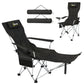 Set of 2 Reclining Camping Chair with Foot Rest, Folding Camping Chair w/ Headrest, Cup Holder, Storage Bag, Black