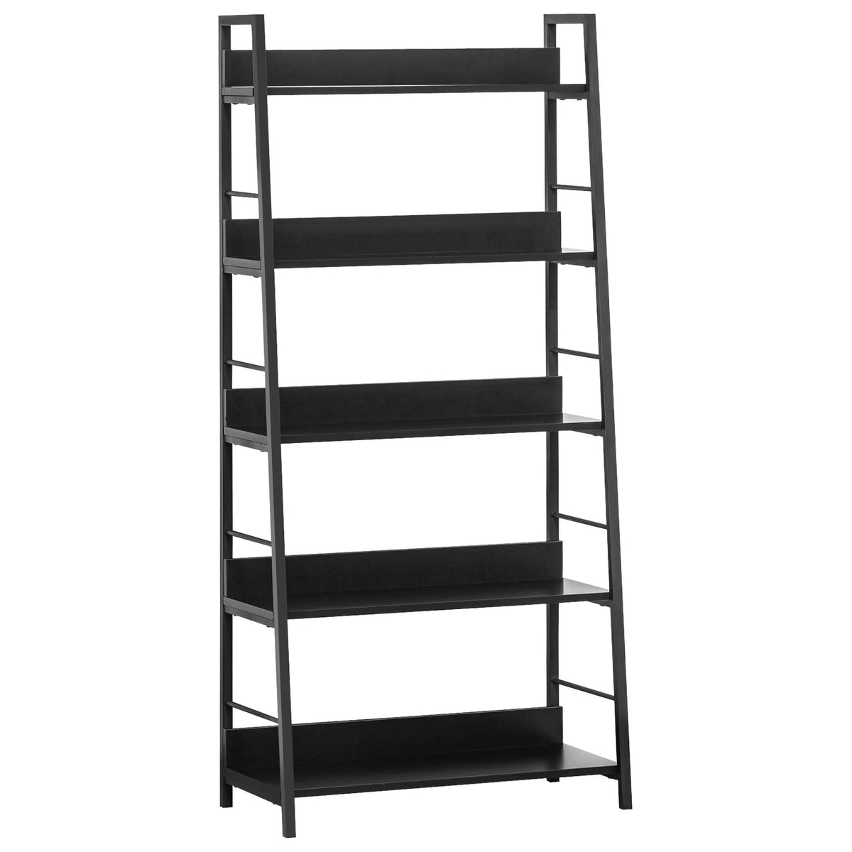 Modern Bookshelf Storage with 5-Tier Wide Shelving, Metal Frame, Wooden Bookcase for Living Room Library Home Furniture, Black