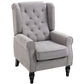 Fabric Accent Chair, Button Tufted Armchair, Upholstered Modern Living Room Chair, Wingback Chair with Wood Legs, Rolled Arms, Thick Padding for Bedroom, Grey