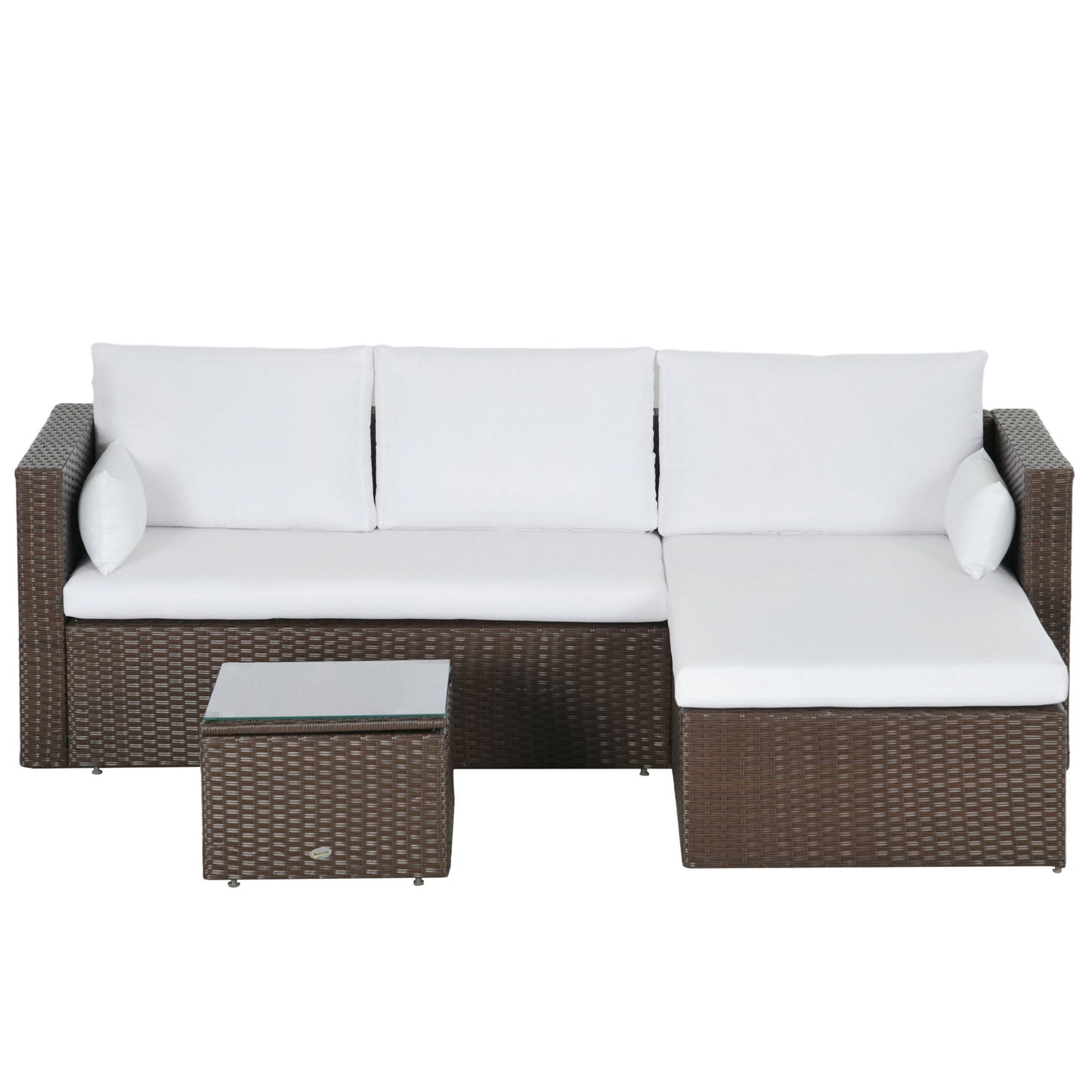 3pcs Modern Rattan Sofa Set, Wicker Patio Furniture Set with Coffee Table, Cushions, Pillows