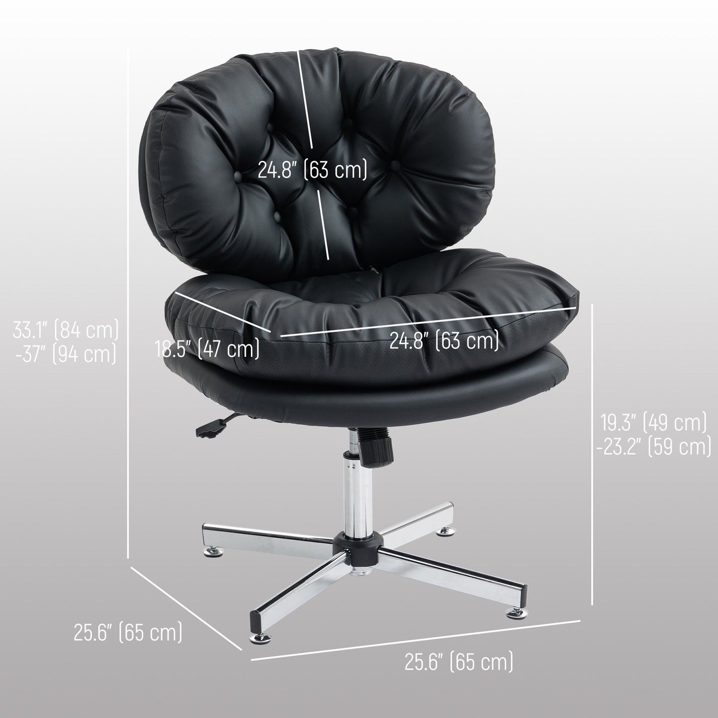 Armless Office Chair with Adjustable Height - Black