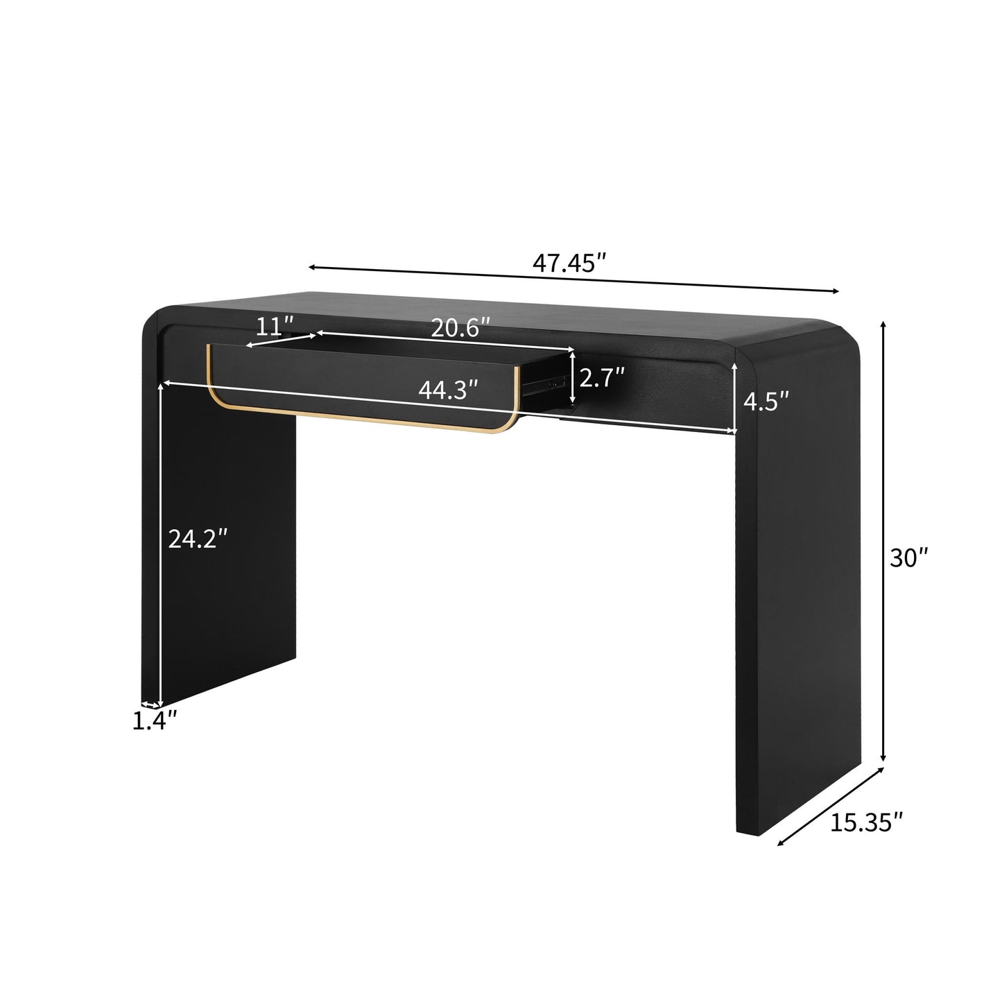 Narrow TV Sofa Table with Storage Drawers, Wood Console Table Ideal for Living Room, Entryway, 47.5'' L x 15.5'' W x 30'' H, Black