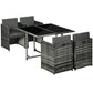 5 Pieces Wicker Patio Dining Set Outdoor Furniture Set with Removable Cushions, Glass Top Dining Table, PE Rattan Conversation Set for Garden Poolside Backyard, Grey