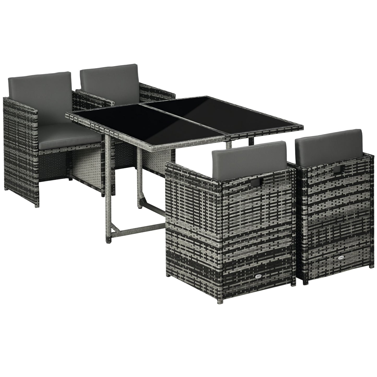 5 Pieces Wicker Patio Dining Set Outdoor Furniture Set with Removable Cushions, Glass Top Dining Table, PE Rattan Conversation Set for Garden Poolside Backyard, Grey