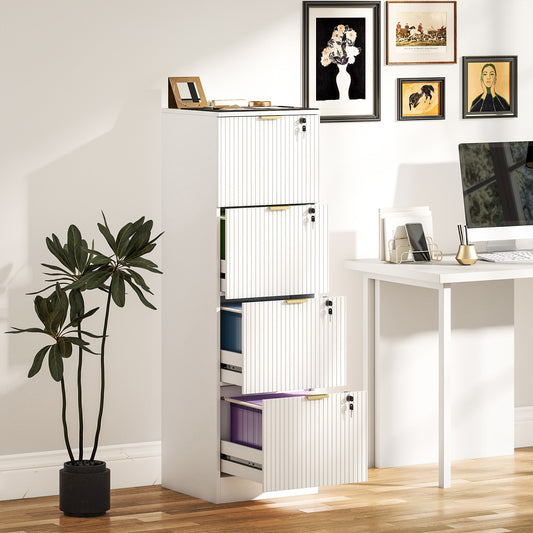 4-Drawer Fluted Filing Cabinet with Lock