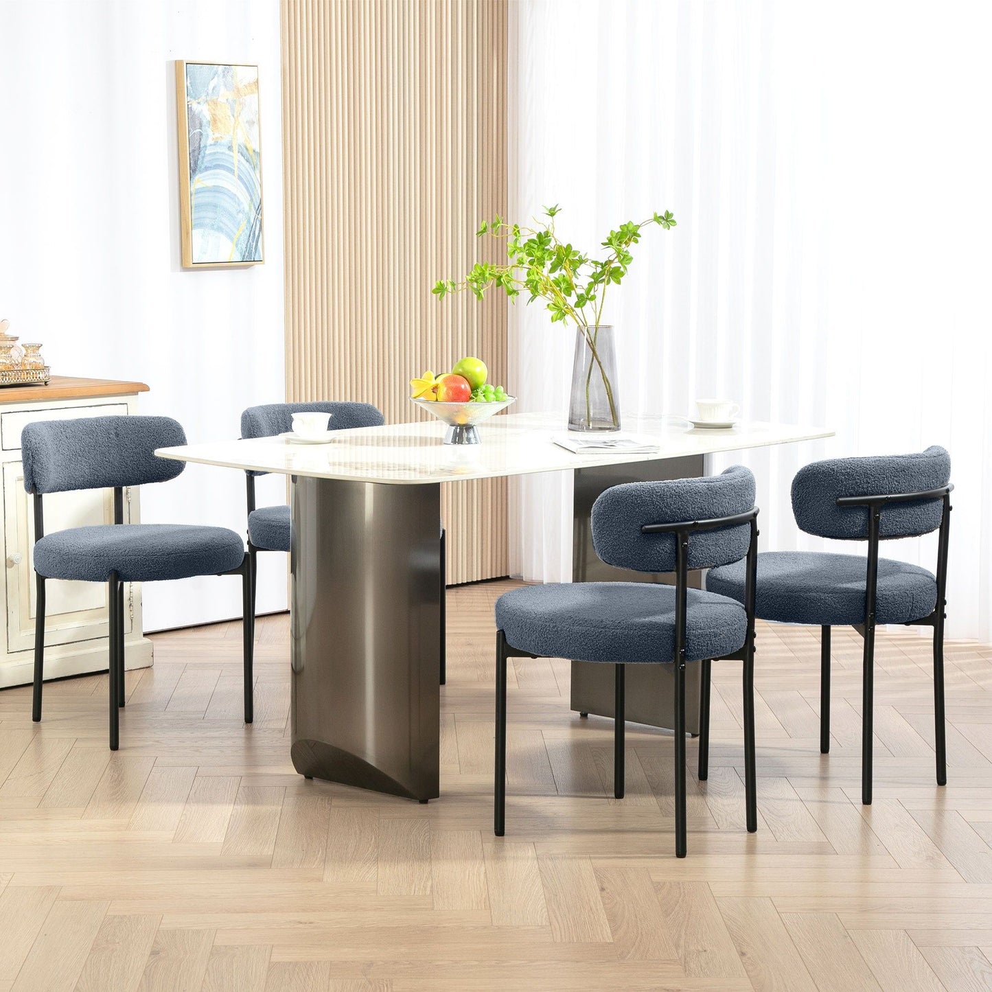 Set of 4 Berber Fleece Dining Chairs - Grey
