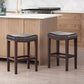 Set of 2 Contemporary Studded Counter Stools with Nailhead Accents Rubberwood Saddle Seat, 18.5" L x 12" W x 26" H, Brown