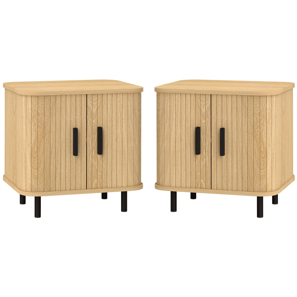 Set of 2 Nightstands with Shutter Doors - Oak